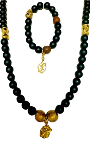 Matte Black Onyx Necklace Beaded Onyx Necklace Hand Knotted Gemstone Necklace with Bracelet