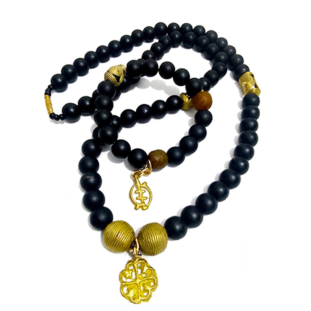 Matte Black Onyx Necklace Beaded Onyx Necklace Hand Knotted Gemstone Necklace with Bracelet